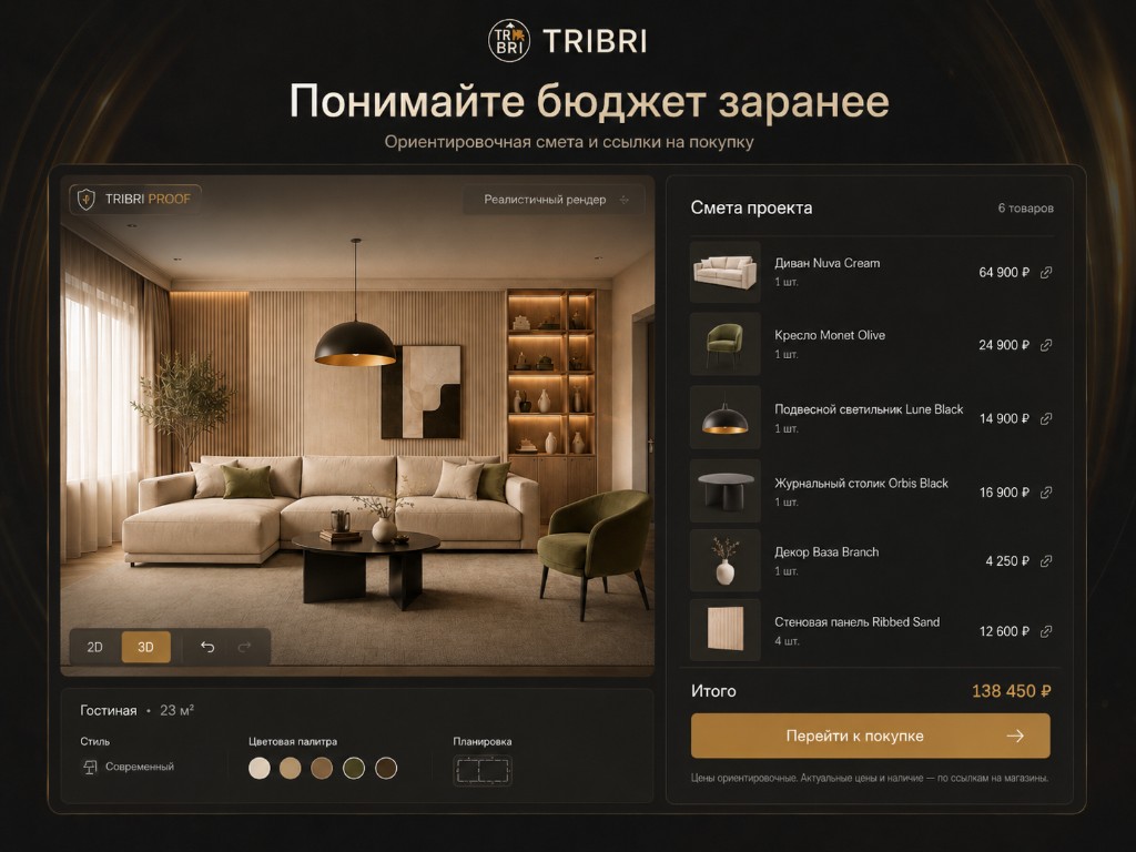 Ориентировочная смета интерьера в TRIBRI